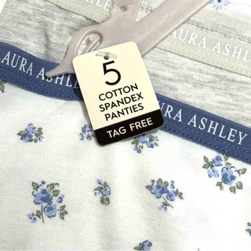 LAURA ASHLEY 5 PACK SOFT COTTON BRIEF PANTIES L ASSORTED FLORAL SOLIDS TAG FREE - Picture 6 of 8